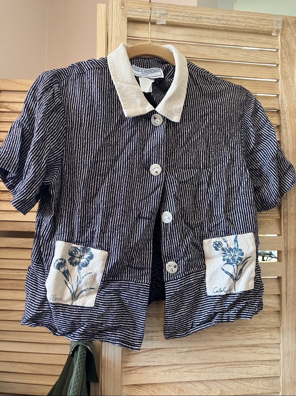 Jessica Howard Petite Navy and Cream Striped Blouse 16P